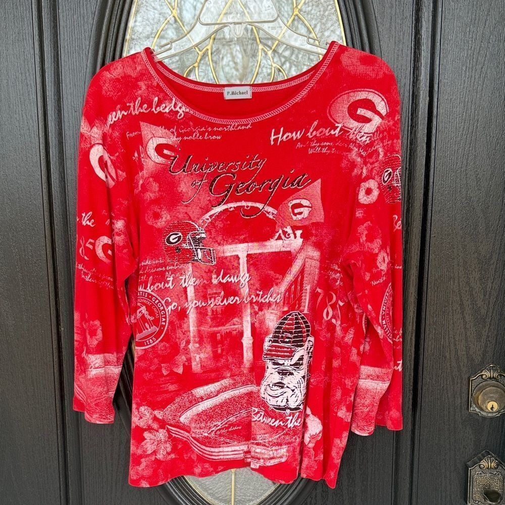 University of Georgia Red Graphic 3/4 Sleeve Top